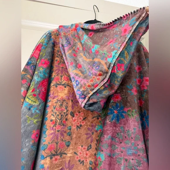 Natural Life Cozy Blanket Kimono Cardigan Vintage Rose Patchwork - Picture 10 of 13